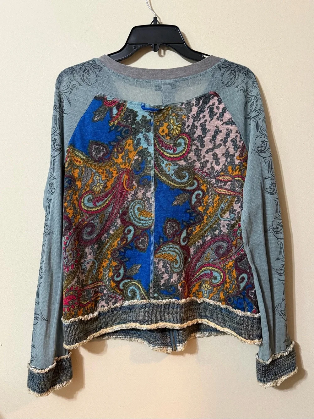 Dalin Boho Patchwork Paisley Zip-Up Cardigan Sweater XL